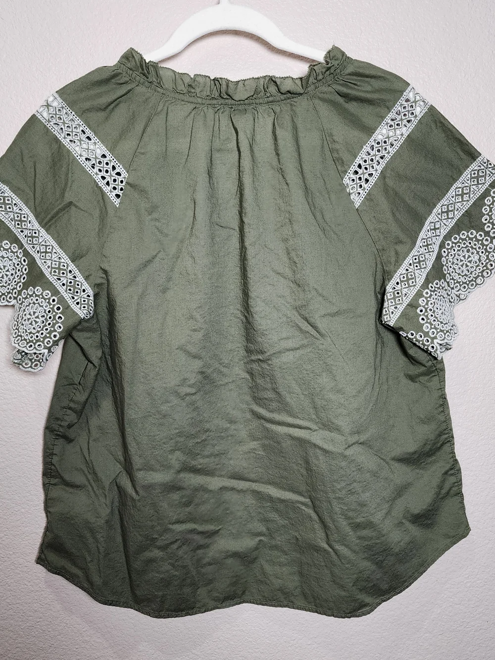Talbots Olive Green Eyelet Sleeve Cotton Blouse